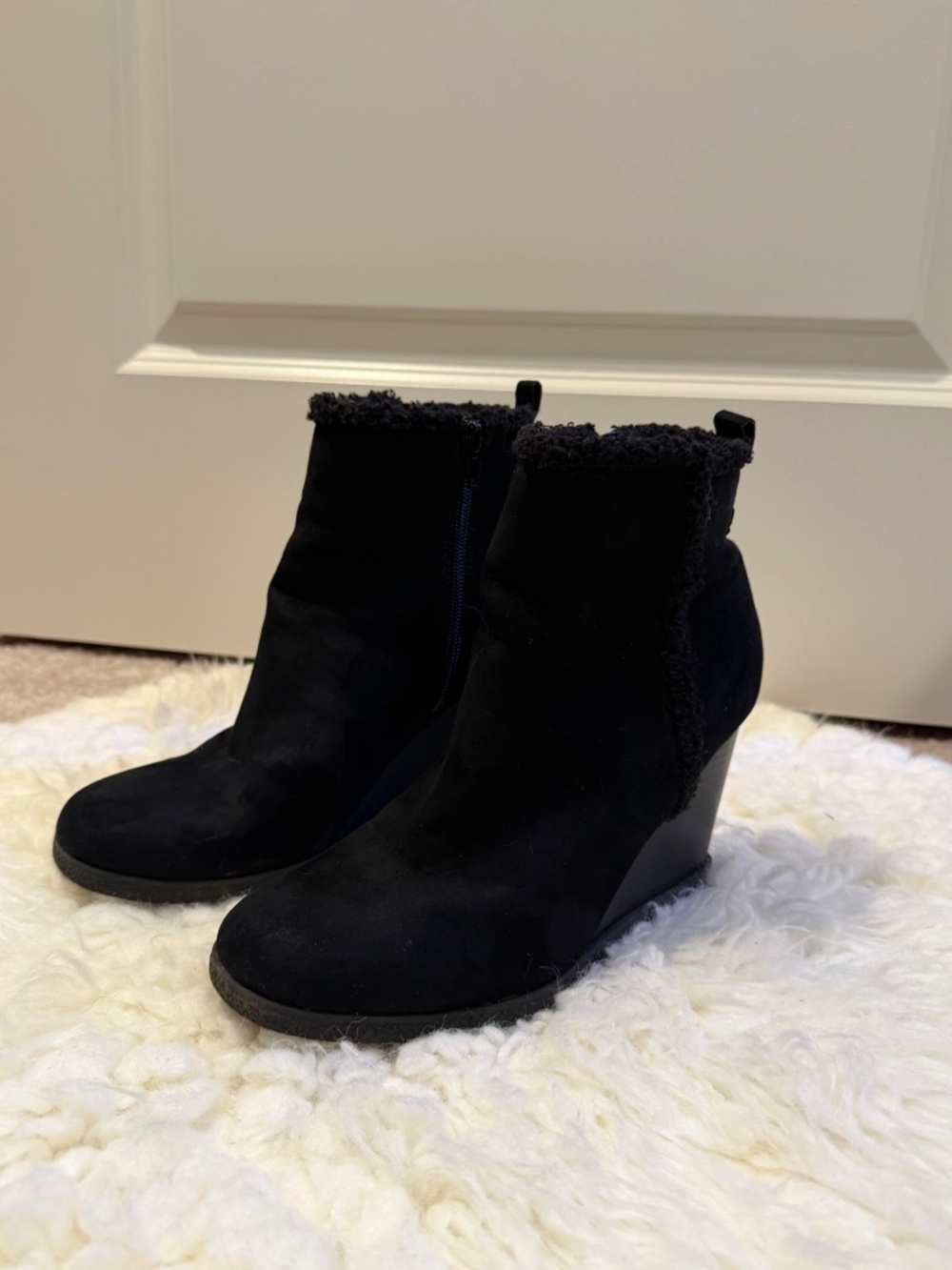Black Suede Wedge Ankle Boots
